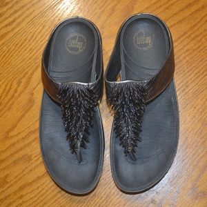 Beaded Wedge flip flops size 8M Brown by Wobbleboard